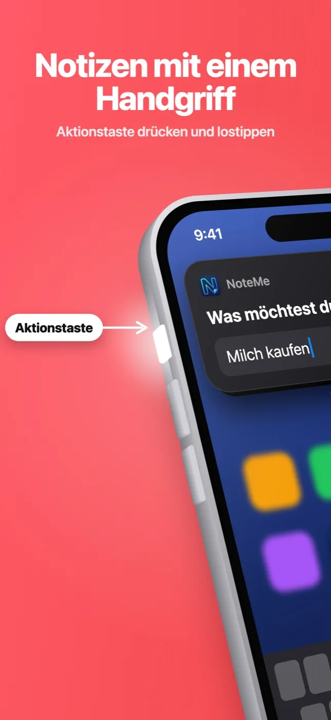 NoteMe-Schnellnotiz, per Aktionstaste auf dem iPhone geöffnet