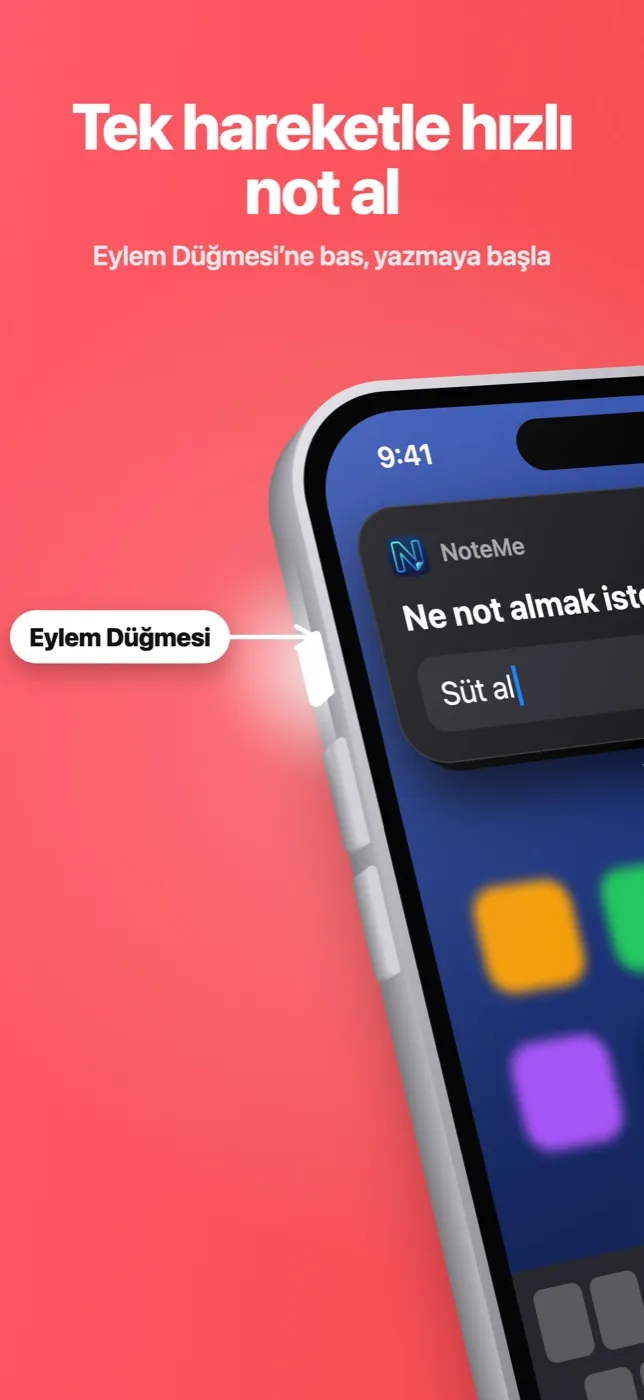 iPhone'da Eylem Düğmesi ile açılan NoteMe hızlı not penceresi