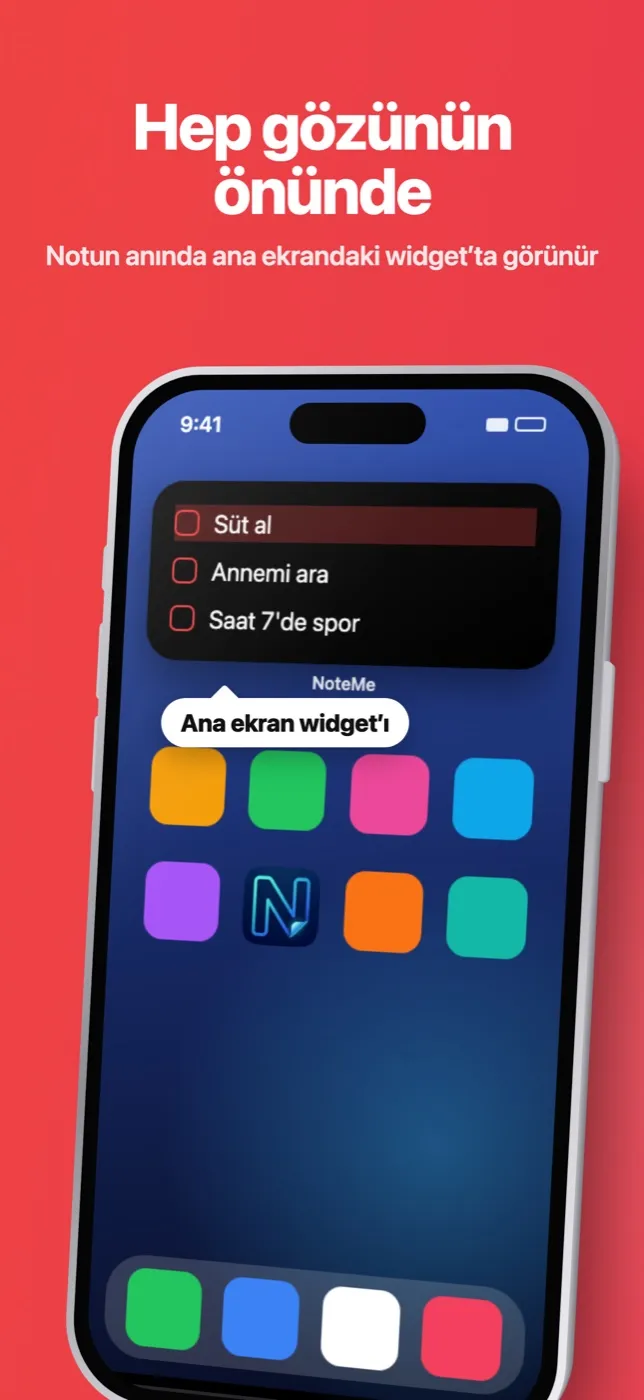 iPhone ana ekranında NoteMe yapılacaklar widget'ı